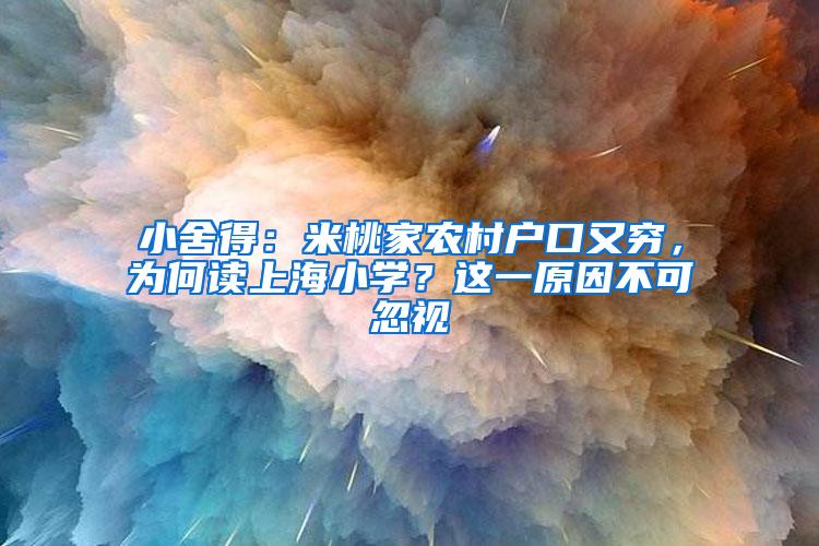 小舍得：米桃家农村户口又穷，为何读上海小学？这一原因不可忽视